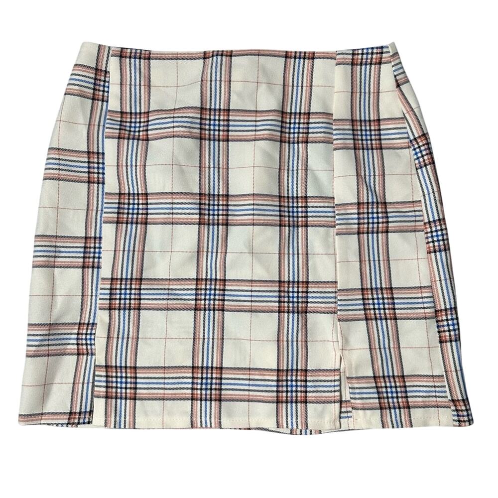 Nasty Gal Summer Check Double Split Mini Skirt Plaid NEW